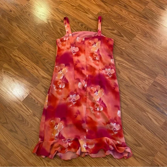 Reformation Vintage 90’s Y2K Floral Bright Barbie Pink Dress Chiffon Slip Dress